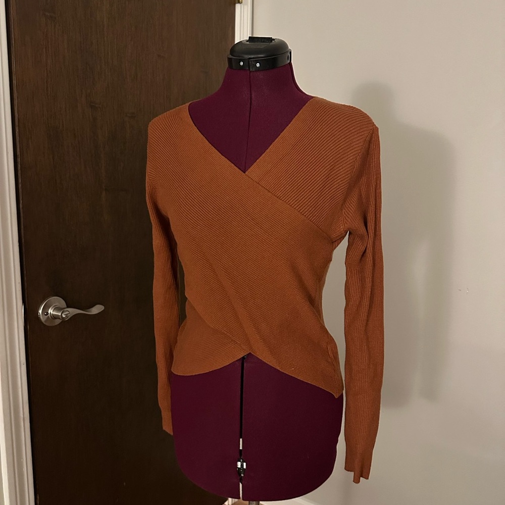 Six/Fifty clothing- Brown, size small Crossover shirt